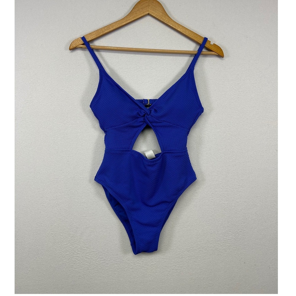 Beachwear Decree Women‎ XS Blue Textured Cutout Twist Front One Piece Swimsuit